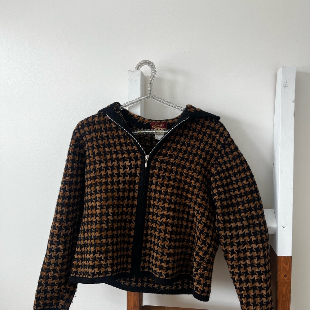 Brown & Black Houndstooth Zip Hoodie